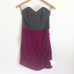 ASOS Black Burgundy Strapless Velvet Ruched Dress with Sweetheart Bodice NWT